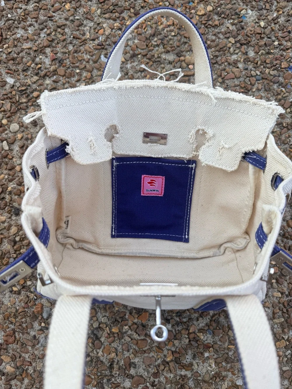 Canvas Tote Boatkin Bag with Blue Trim